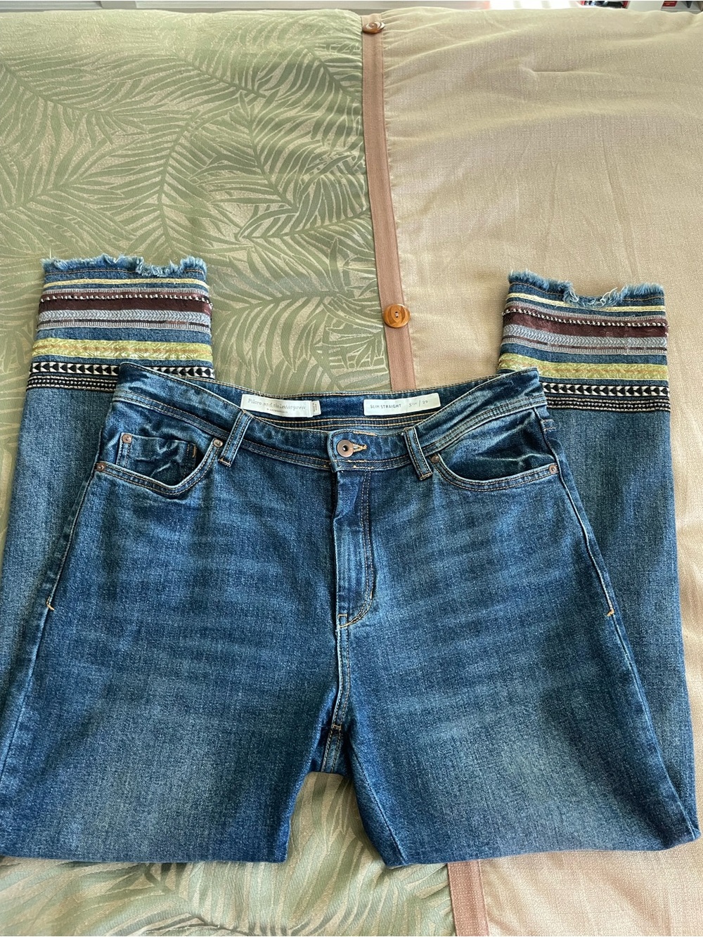 Pilcro Slim Straight 5 pocket Jean with Beads and Sequins